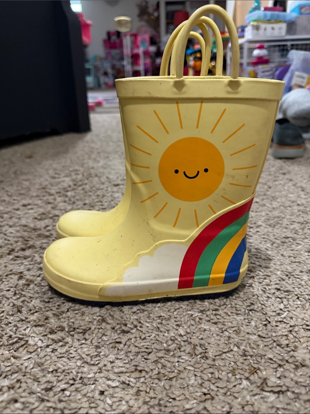 Cat & Jack Yellow Sun & Rainbow Kids Rain Boots